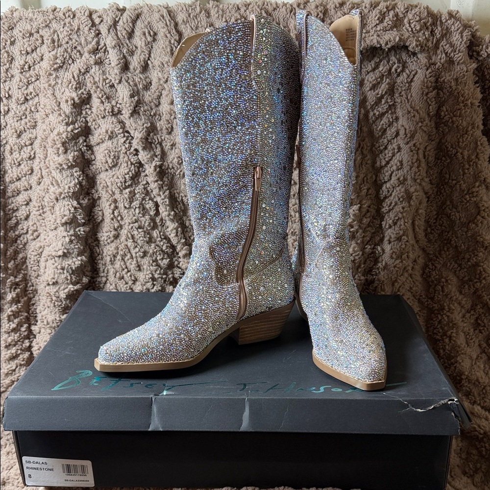 Betsey Johnson Silver Stone/Glitter Heeled Cowboy Boots